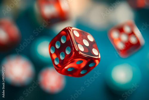 Fallende rote Spielwürfel, Casino, Würfelspiel, Glücksspiel, erstellt mit generativer KI