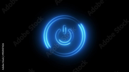 Neon glowing power button icon animation. Neon light power button turning on and off 4k video. neon Power Button icon on the black background.