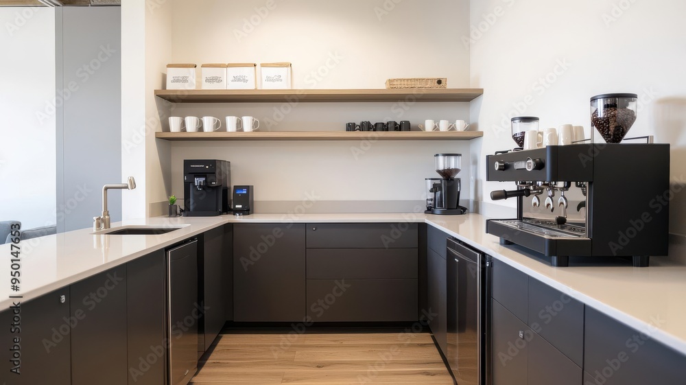 Office pantry with an espresso machine and barista tools, Gourmet coffee station, Premium office perks Office pantry with an espresso machine and barista tools, Gourmet coffee station, Premium office perks