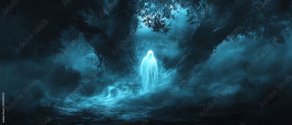 Obraz premium Ghostly figure in a dark forest