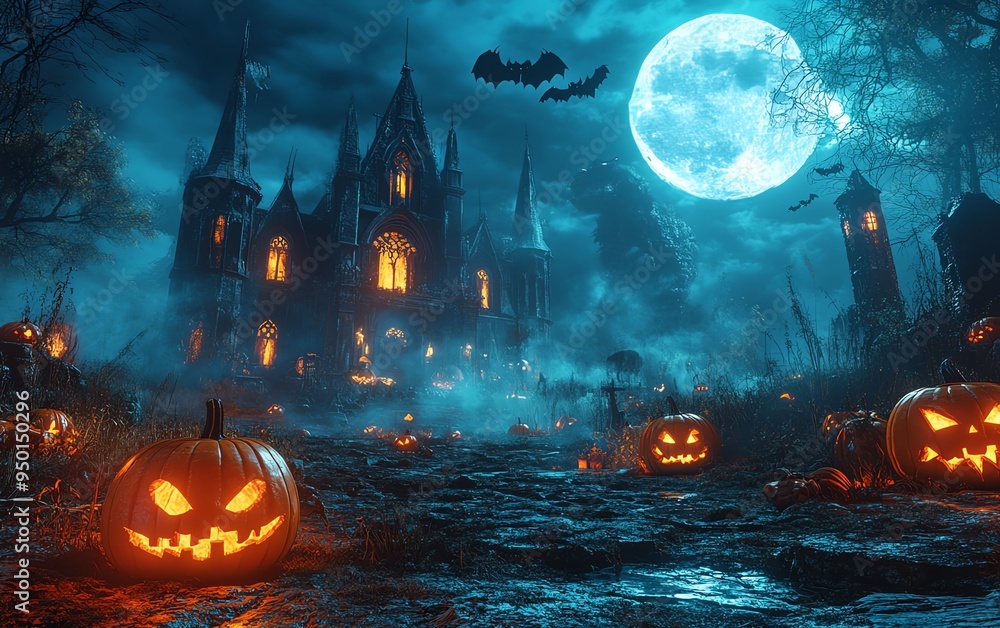 Halloween haunted house at night Halloween haunted house at night