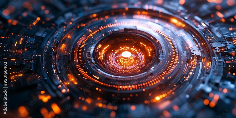 Abstract 3D Digital Technology Background with Circular Glowing Lights Abstract 3D Digital Technology Background with Circular Glowing Lights