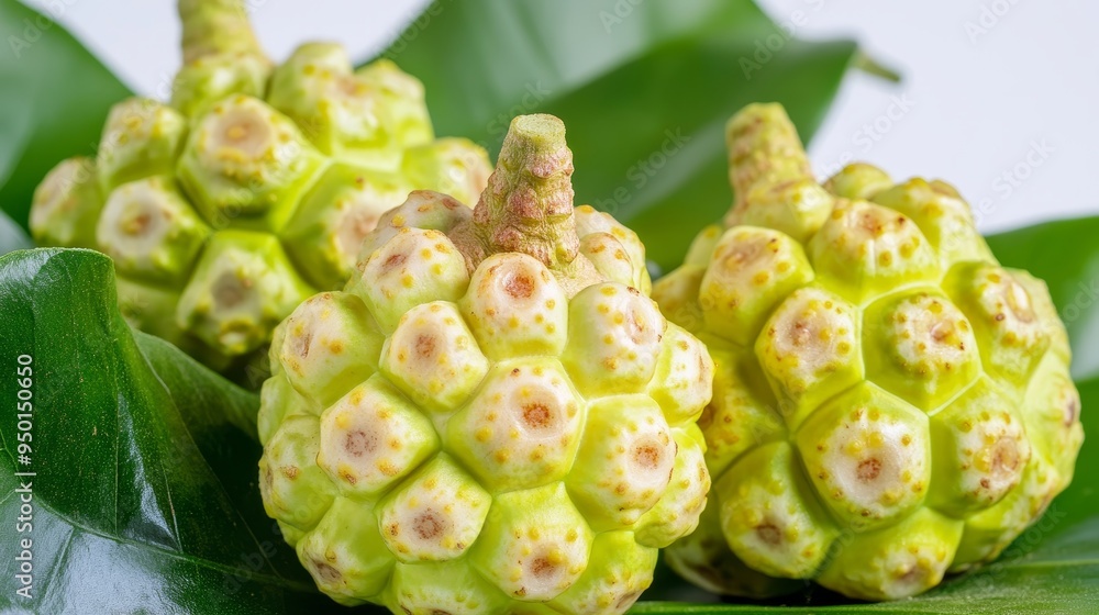 Fototapeta premium Noni, a tropical fruit known for its distinctive lumpy exterior.