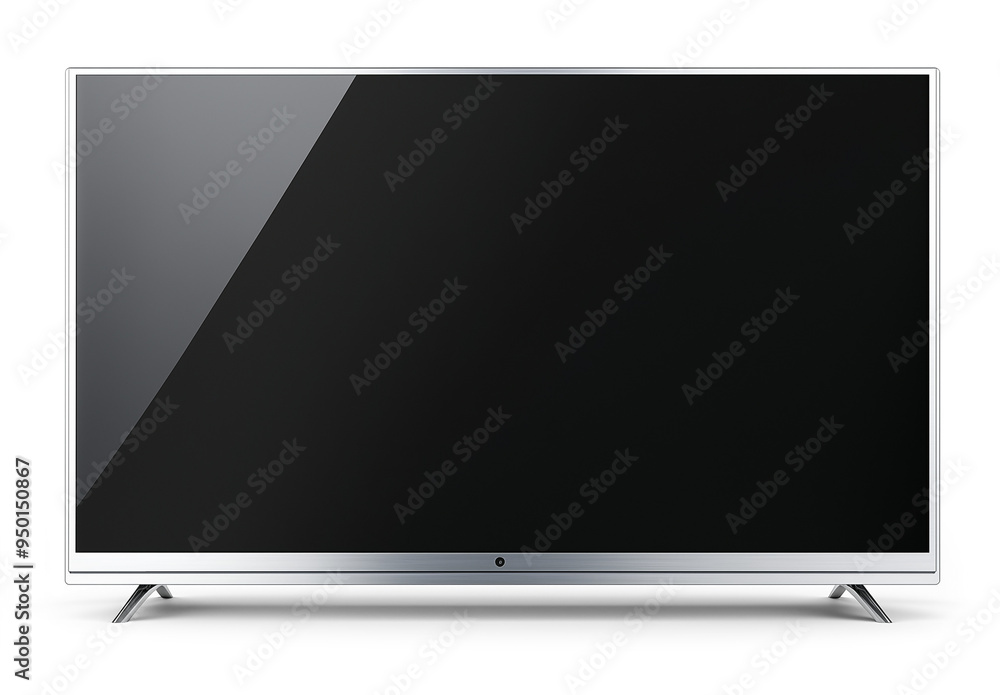 Sleek, modern flat-screen television with a thin silver frame, mounted on a white wall, UHD display with vibrant colors, smart TV with streaming capabilities, isolated PNG format Sleek, modern flat-screen television with a thin silver frame, mounted on a white wall, UHD display with vibrant colors, smart TV with streaming capabilities, isolated PNG format