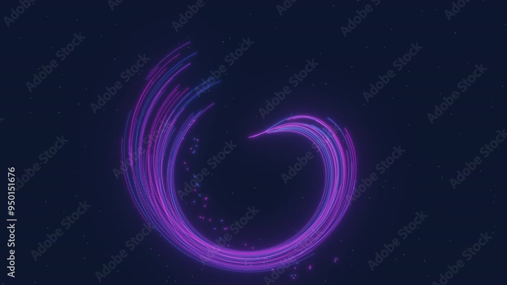 Spinning in the form of a figure of eight multi-colored particle tracks on a blue background. Abstract animation.