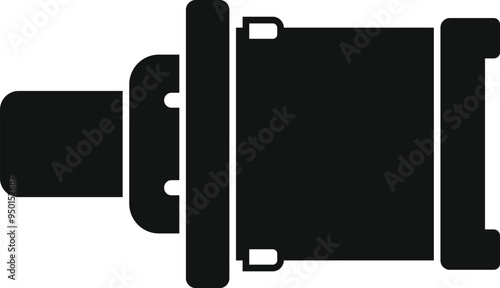 Black solid icon for a car muffler, essential part of the exhaust system, reducing noise and emissions