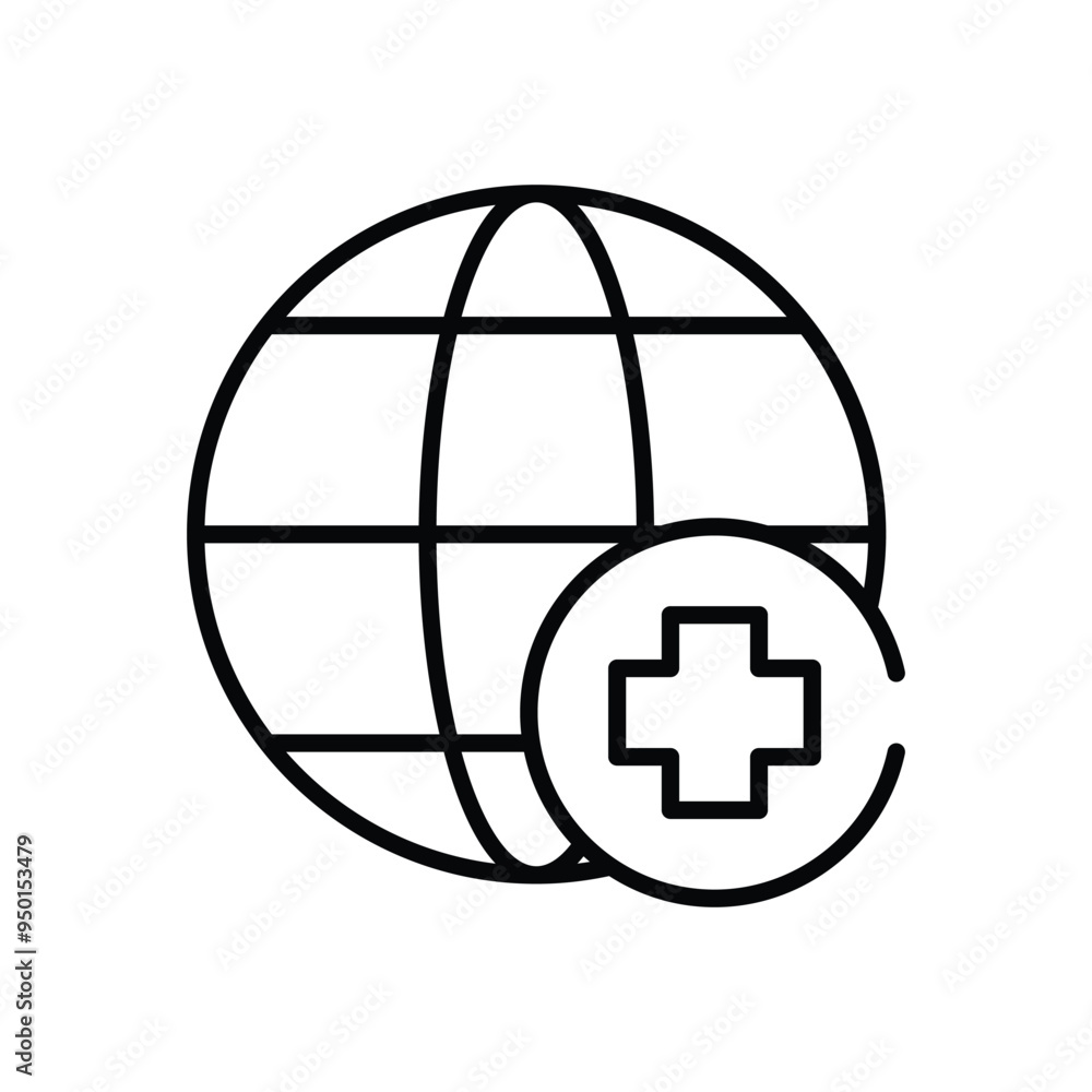 Globe with Medical Cross vector icon Globe with Medical Cross vector icon