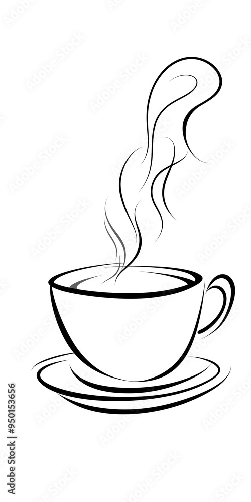 Minimalist line art of a steaming coffee cup with swirling smoke ...