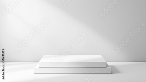 Wallpaper Mural White table stage podium empty mock up background - empty table podium mock up for cosmetics products and product placement with spotlight sunlight beam. White studio room with podium Torontodigital.ca