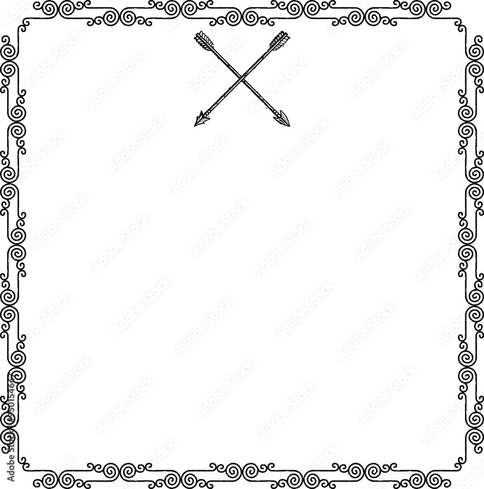 Square Frame - Celtic Curved Lines Border - Crossed Arrows Square Frame - Celtic Curved Lines Border - Crossed Arrows