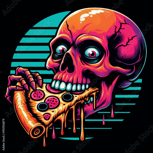 Vector Shirt Design a Skull eats a Pizza
