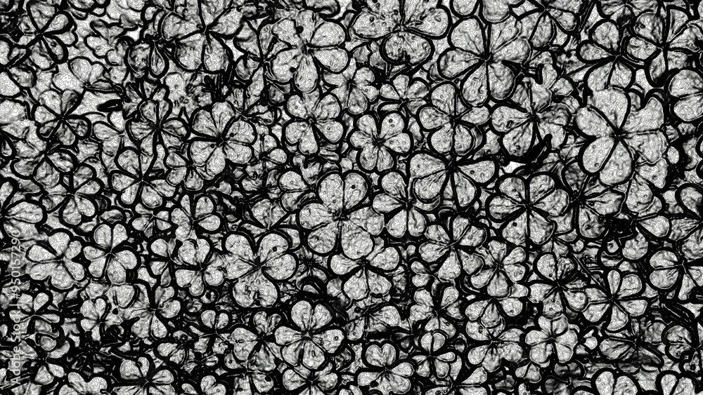 Abstract black and white illustration leaf pattern, seamless background.クローバーの葉 perfect for backgrounds, patterns, or design elements. Abstract black and white illustration leaf pattern, seamless background.クローバーの葉 perfect for backgrounds, patterns, or design elements.