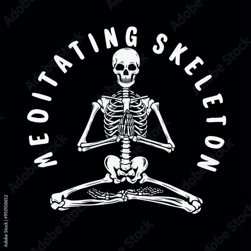 Vector Meditating Skeleton Design yoga tattoo tshirt design