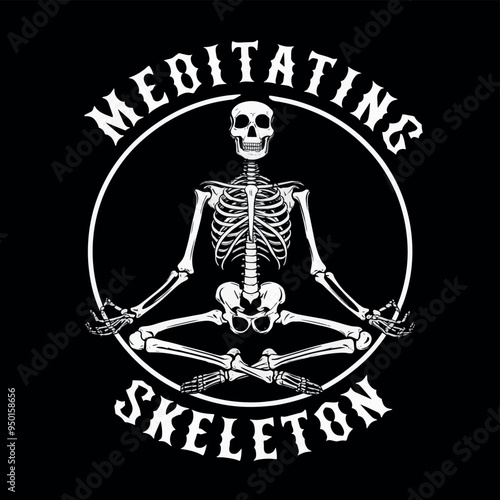 Vector Meditating Skeleton Design yoga tattoo tshirt design