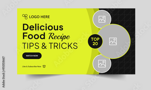 Delicious food recipe tips and tricks thumbnail banner design, editable vector eps 10 file format