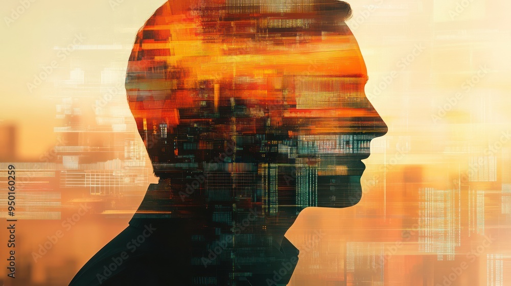 A Silhouette of a Man with a Digital Glitch Overlay A Silhouette of a Man with a Digital Glitch Overlay