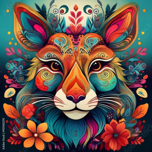 Colorful Abstract Animal and Floral Pattern