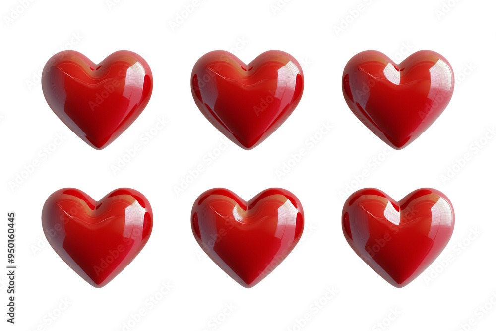 Intricate 3D render of ruby red crystalline hearts with geometric shapes, glossy reflective surfaces, vibrant gem textures, highly detailed and realistic, arranged in a minimal grid pattern, PNG forma Intricate 3D render of ruby red crystalline hearts with geometric shapes, glossy reflective surfaces, vibrant gem textures, highly detailed and realistic, arranged in a minimal grid pattern, PNG forma