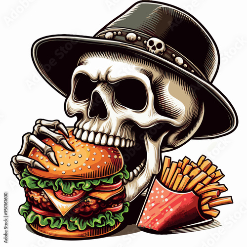 Vector Shirt Design a skull eats a burger