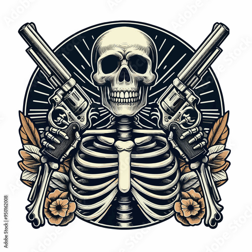 Vector tshirt design a skeleton wearing a sombrero playing a guitar