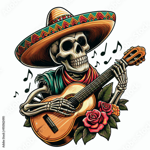 Vector Shirt Streetwear Design a skeleton Playing Guitar