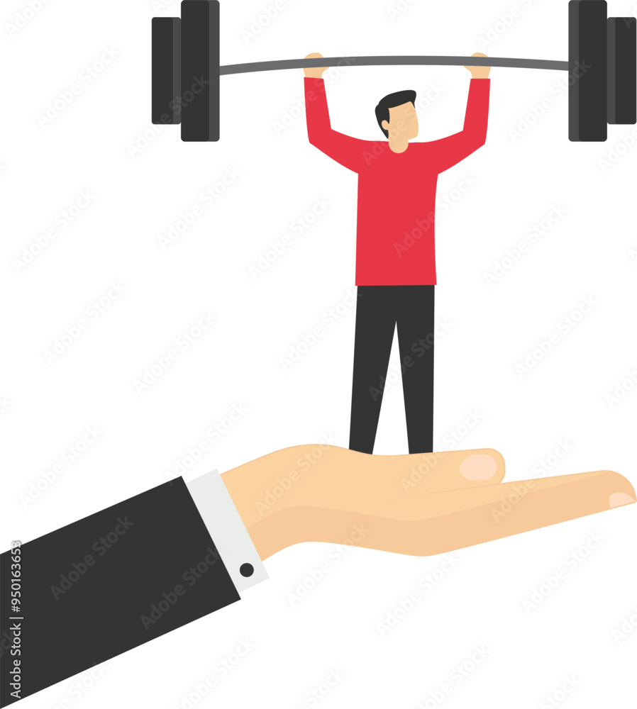 Support strength. Businessman holding dumbbells on support hand. vector
Support strength. Businessman holding dumbbells on support hand. vector