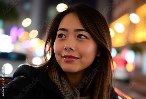 Bokeh Bliss A close up featuring the woman with colorful bokeh l