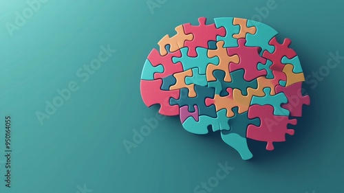 Brain composed of interlocking puzzle pieces against a solid background. Concept of psychology, mental health, self-development, and cognitive growth, problems with memory loss.