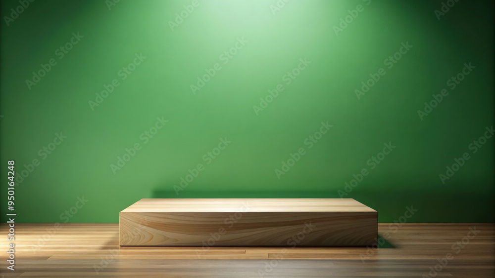 Abstract wooden podium in studio lighting green background , product presentation, showcase, mock up stage Abstract wooden podium in studio lighting green background , product presentation, showcase, mock up stage