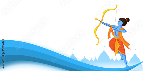 Vector illustration of lord Ram and temple on transparent background