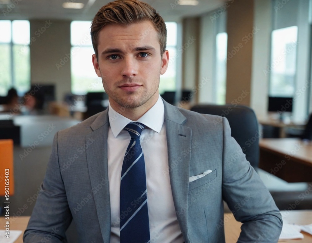 Confident young businessman in office setting Confident young businessman in office setting