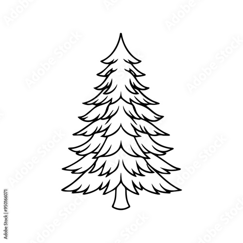 Winter silhouette in black, outline. Christmas tree, pine tree .