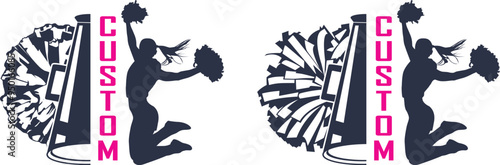 Custom Text Cheerleader, Half Cheer Megaphone with Pom Pom Clip Art