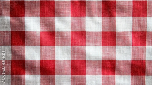 
Red and white checkered tablecloth fabric texture background 