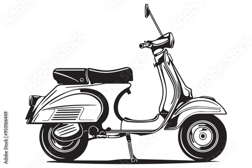 Classic Vintage Scooter Illustration in Detailed Hand Drawn Engraved Woodcut Style photo