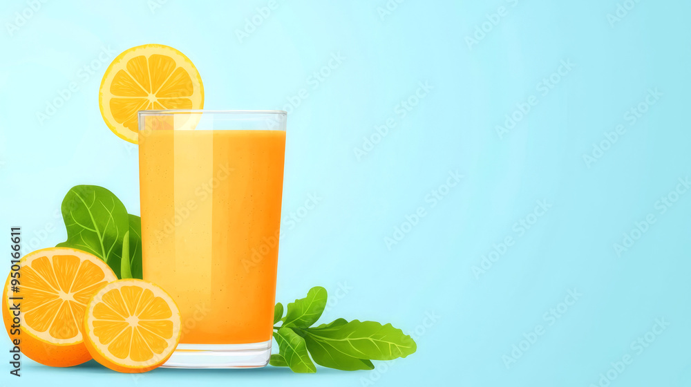 Immune health, smoothie with citrus and greens, flat design illustration Immune health, smoothie with citrus and greens, flat design illustration