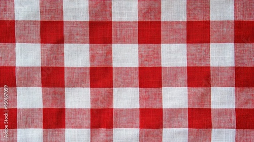 
Red and white checkered tablecloth fabric texture background 
