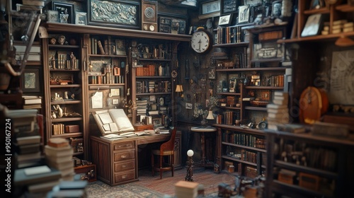 A Vintage Study Filled with Books and Curios