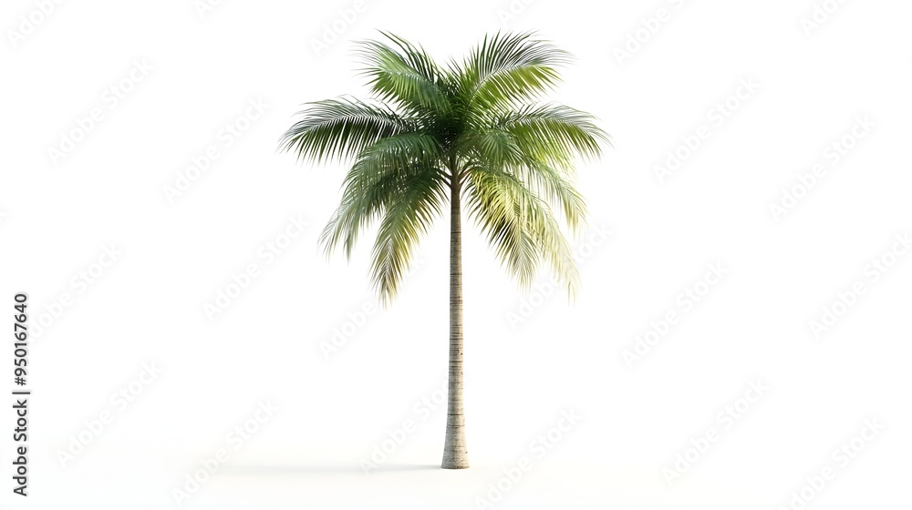 Obraz premium Towering Tropical Palm Tree Reaching for the Sky on Pristine White Background