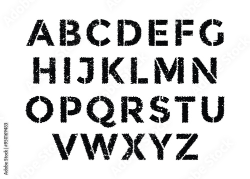 Stencil Roughen Alphabet vector isolated white background