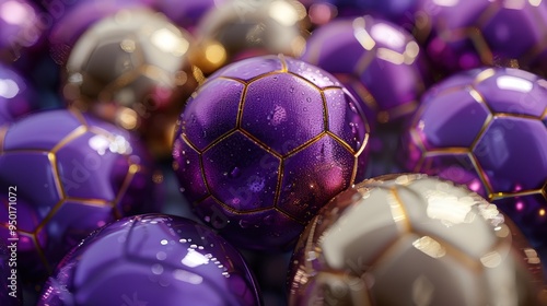 Purple and golden soccer ball collection in focus photo