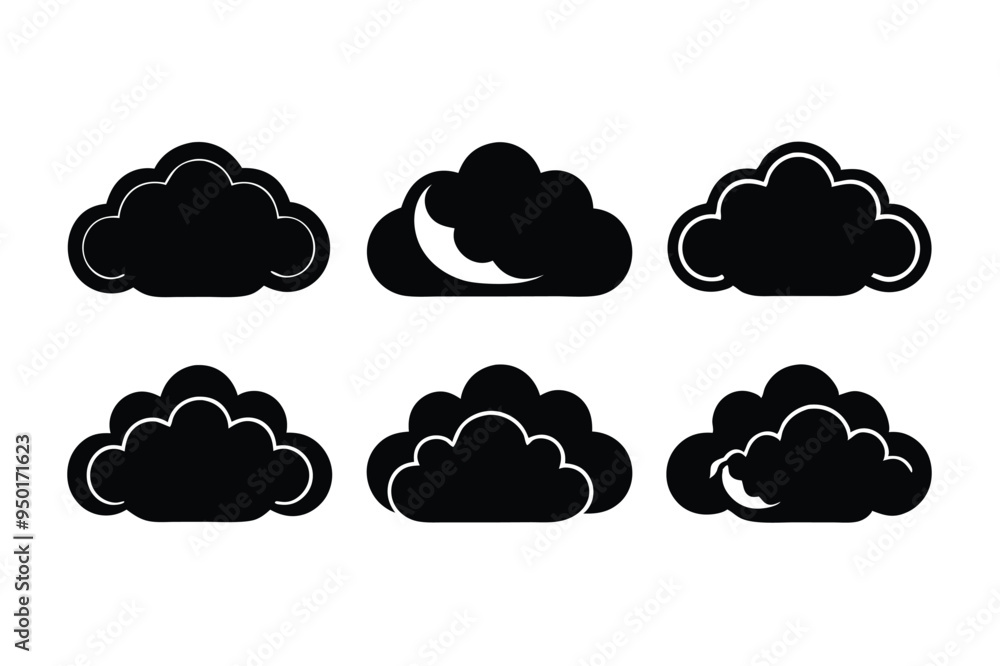 Minimalist cloud icon set vector. Minimalist cloud icon set vector.