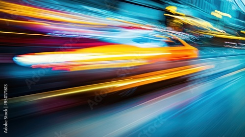 Blurry Abstract Cityscape with a Car in Motion