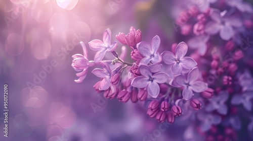 Soft focus image of blossoming lilac bushes in spring