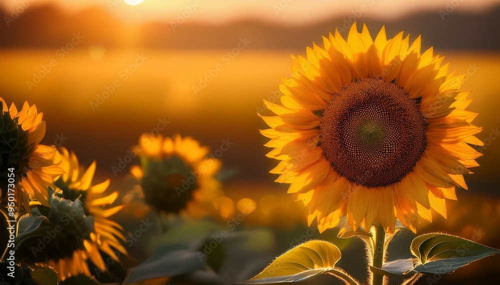 Fototapeta premium A Floral Beacon: Sunflower Illuminated by Sunlight