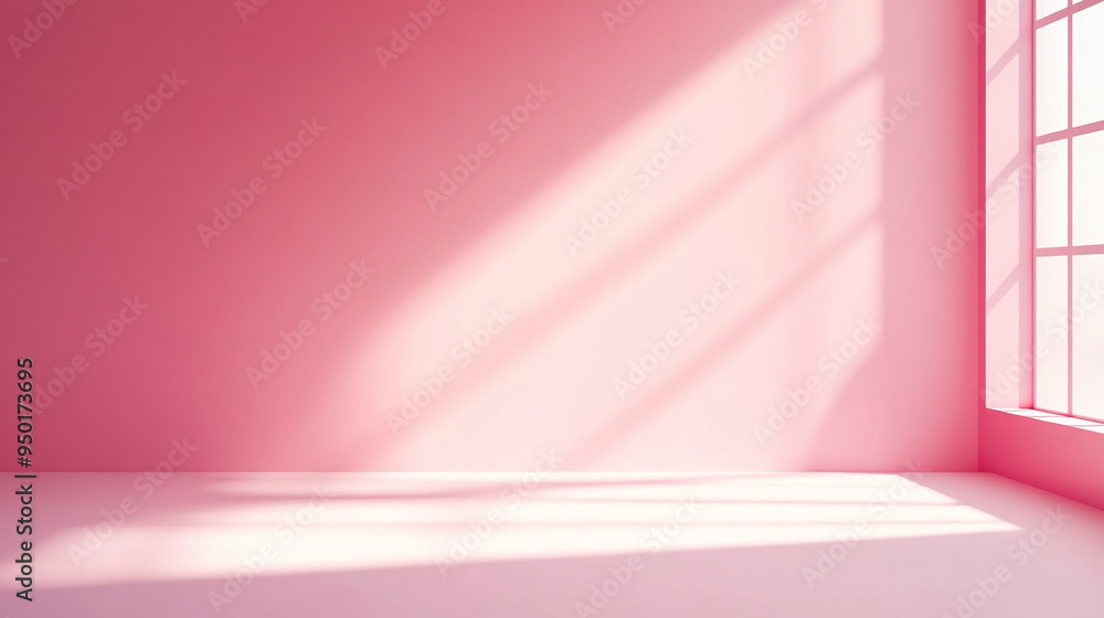 Pink empty room with long shadows sunlight on the wall and floor coming from window blank minimal clean interior background for product presentation Pink empty room with long shadows sunlight on the wall and floor coming from window blank minimal clean interior background for product presentation