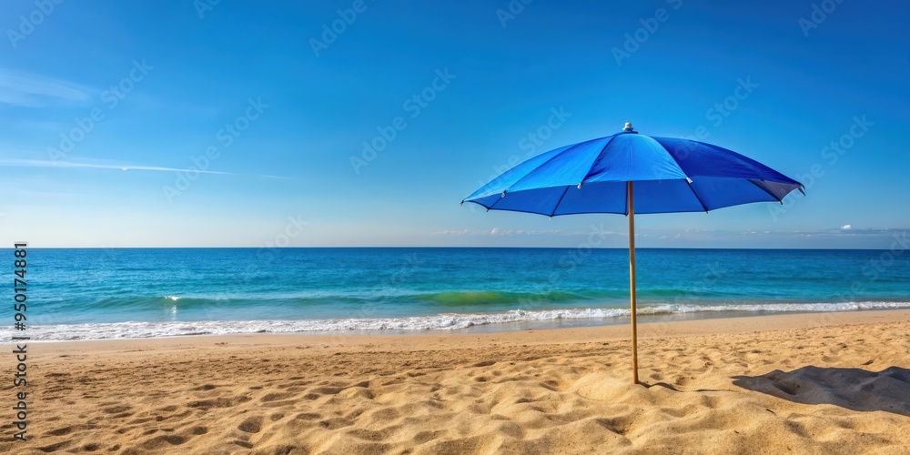 Blue beach umbrella on a sandy shore on a sunny summer day, beach, umbrella, blue, sand, shore, sunny, summer, holiday, travel Blue beach umbrella on a sandy shore on a sunny summer day, beach, umbrella, blue, sand, shore, sunny, summer, holiday, travel