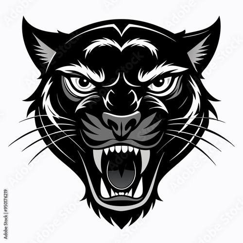 Panther head logo vector design. Abstract drawing panther face. Angry Panther silhouette