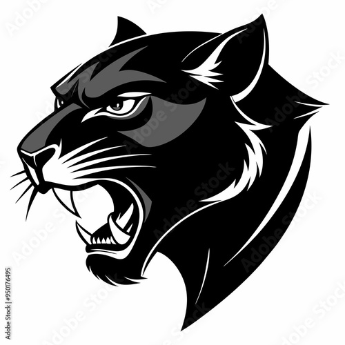 Panther head logo vector design. Abstract drawing panther face. Angry Panther silhouette