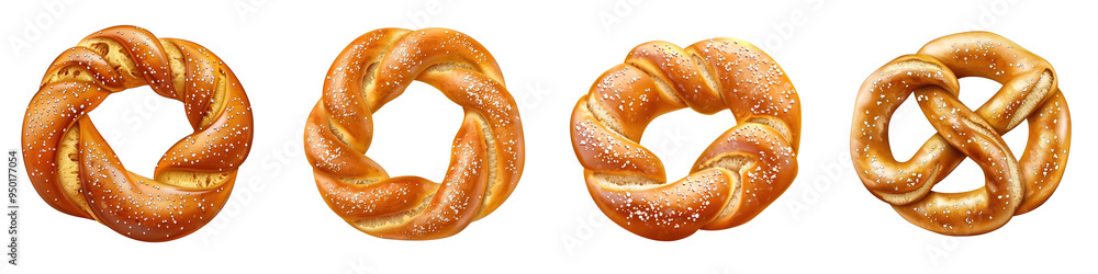 An assortment of freshly baked pretzels, showcasing their golden-brown crust and unique twisted shapes, perfect for any culinary setting. An assortment of freshly baked pretzels, showcasing their golden-brown crust and unique twisted shapes, perfect for any culinary setting.